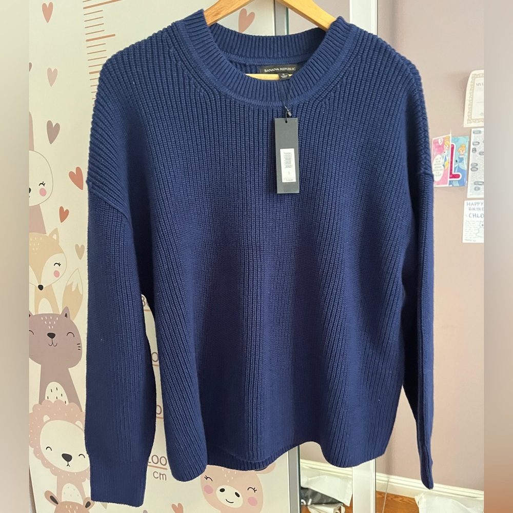 NWT Banana Republic Navy Knitted Sweater Organic Cotton